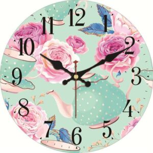 Vintage Clock Flowers and Tea Cup Vintage Wall Clocks Wall Clock Manufacturers 15 cm
